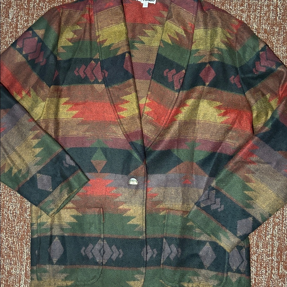 Vintage southwest blazer Aztec striped dark neutral maximalist oversized baggy 8